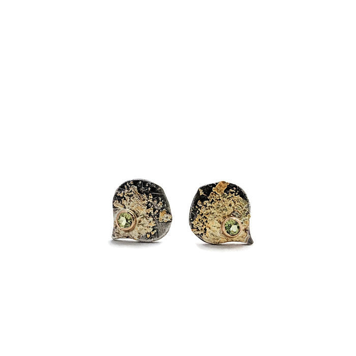24k Gold and Sterling Silver Aspen Leaf Stud Earrings with Peridot Gemstone