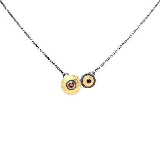 22k Gold and Sterling Silver Necklace with Garnet Gemstones