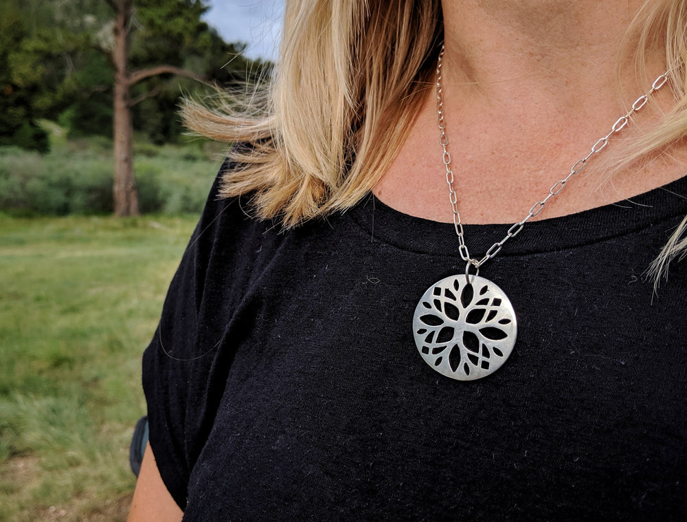 Solid Silver Pine Cone Medallion Necklace