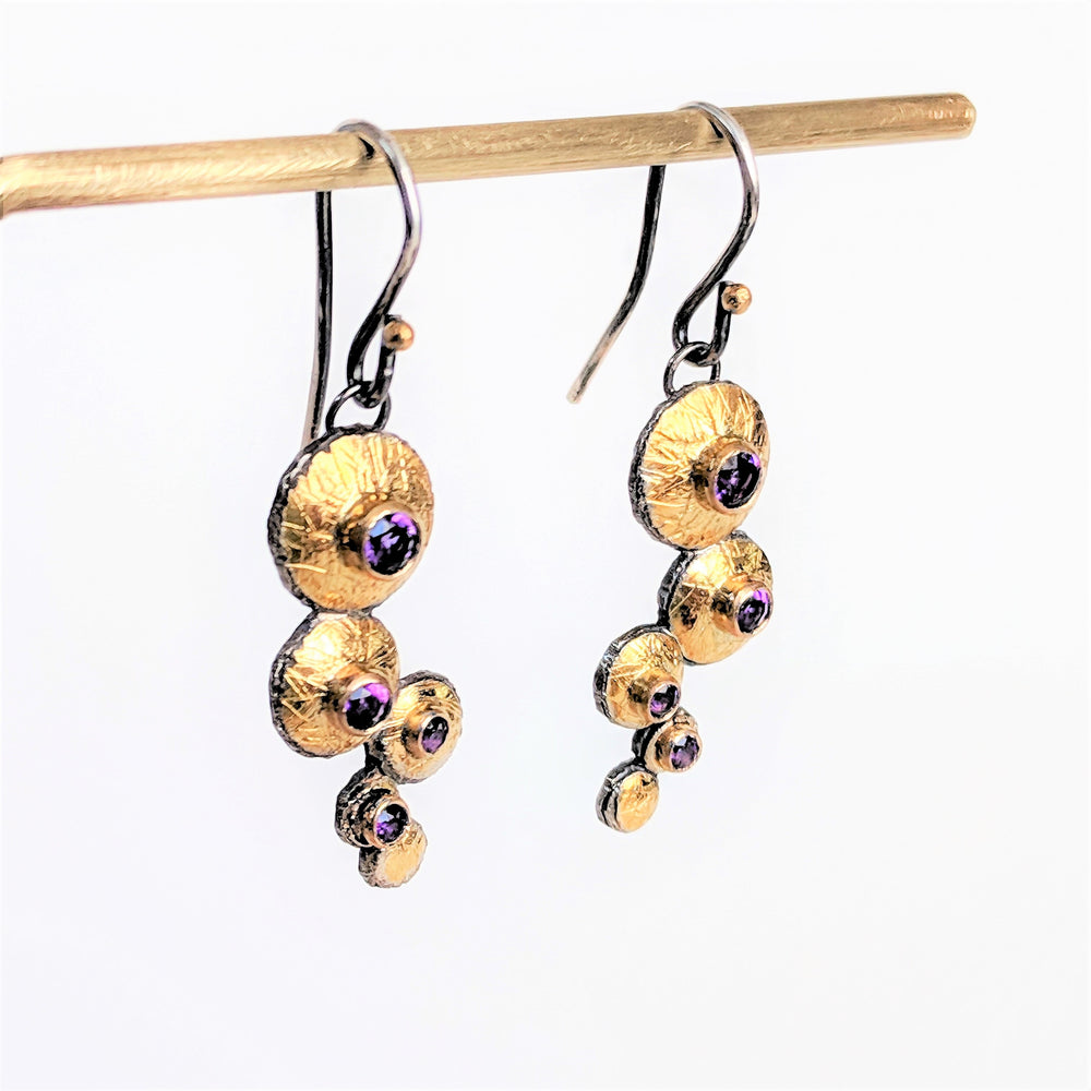 22k Gold and Sterling Silver Dangle Earrings with Purple Amethysts