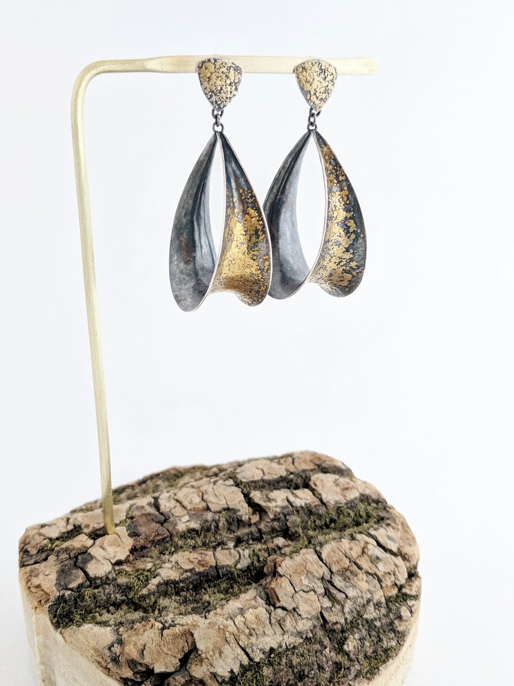 Universe Earrings, 24k Gold and Blackened Sterling Silver