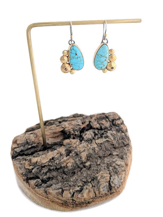 22k Gold and Sterling Silver Earrings with Turquoise and Garnet Gemstone