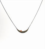 Gold and Silver Crescent Moon Necklace with Fire Opal