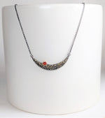 Gold and Silver Crescent Moon Necklace with Fire Opal