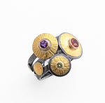 22k Gold and Sterling Silver Ring with Garnet, Amethyst and Peridot