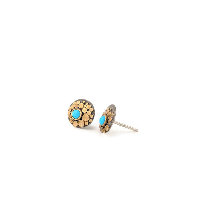 18k Gold and Sterling Silver Stud Earrings with Turquoise